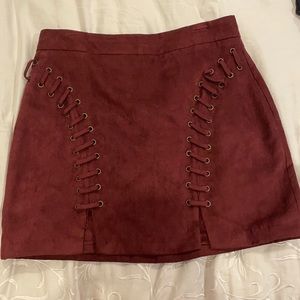 Maroon suede skirt